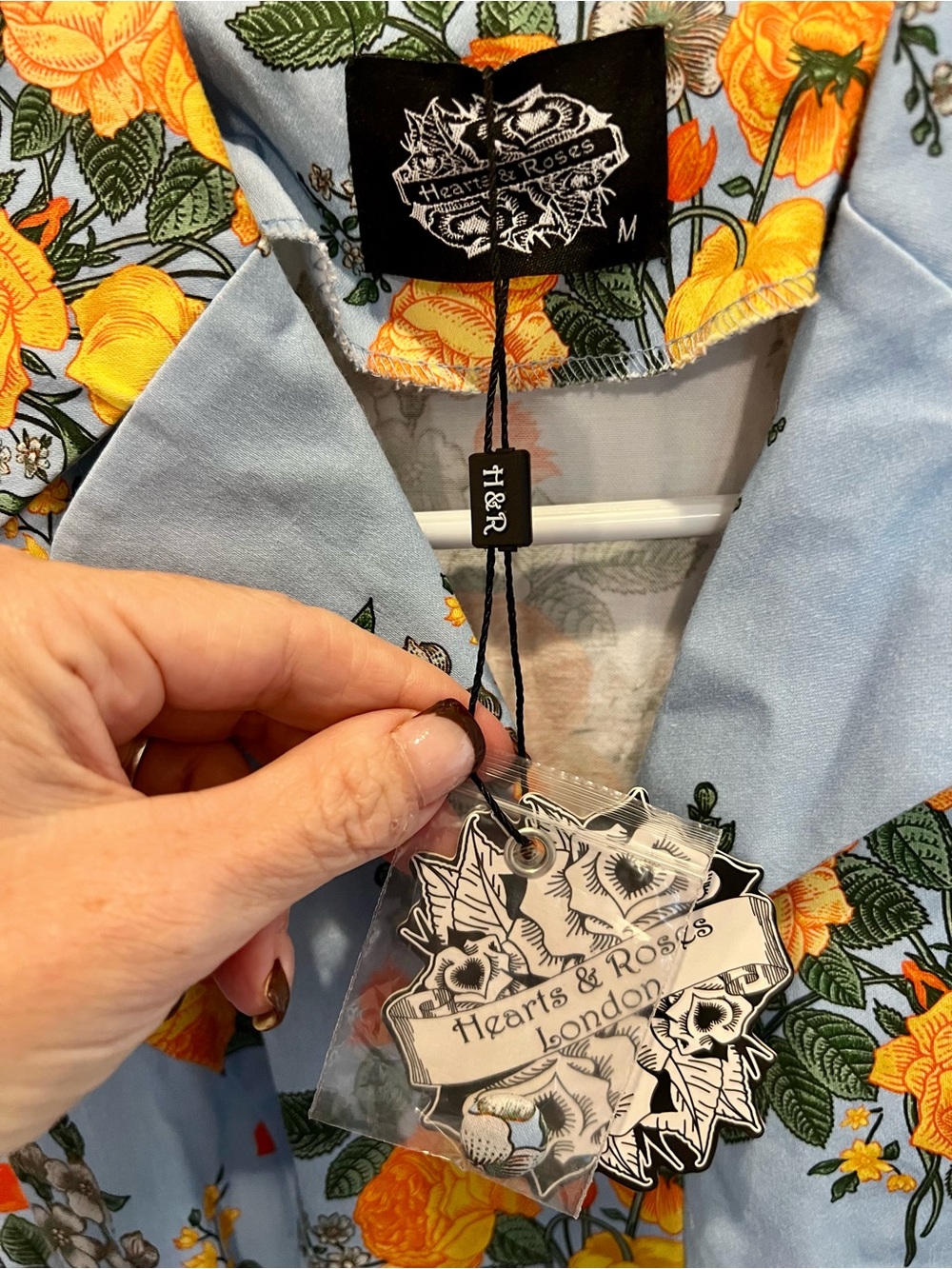 Hearts & Roses London Women's Sky Blue Floral Dress with Yellow Roses